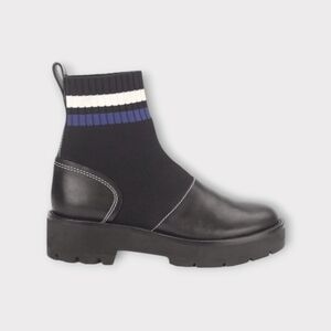 3.1 Phillip Lim Black Leather Stripe Knit Sock Boots